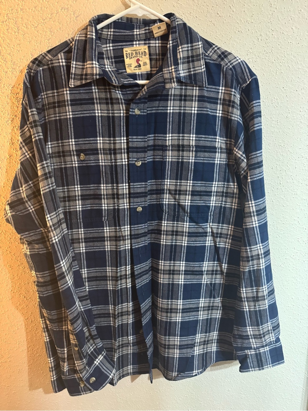 RedHead Navy and White Plaid Casual Button-Down Shirt